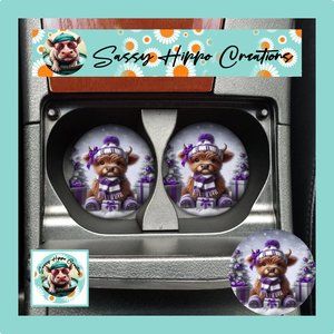Car Coasters Adorable Highland Cow Calf Purple Christmas Set of 2 Neoprene